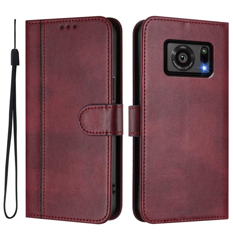 For Sharp Aquos R6 SH-51B Line Splicing Buckle Retro Leather Phone Case