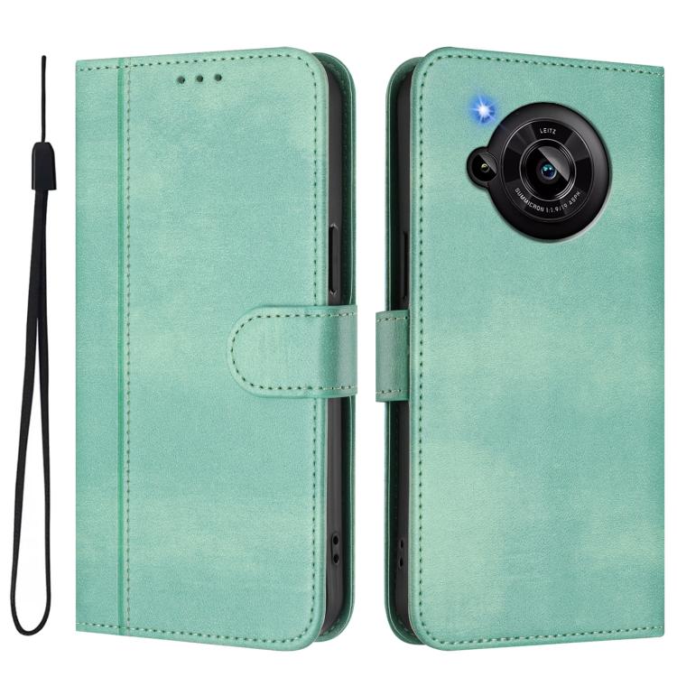 For Sharp Aquos R7 Line Splicing Buckle Retro Leather Phone Case