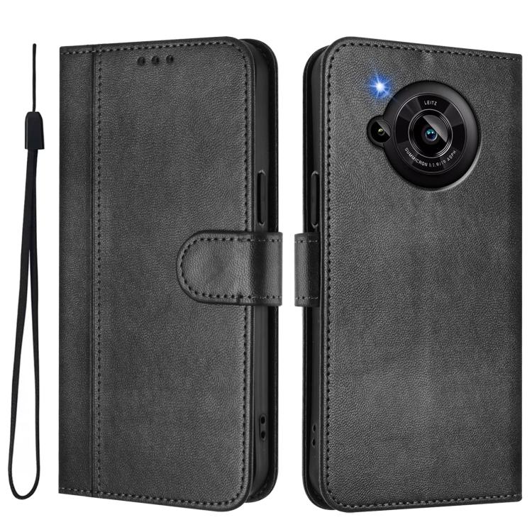 For Sharp Aquos R7 Line Splicing Buckle Retro Leather Phone Case