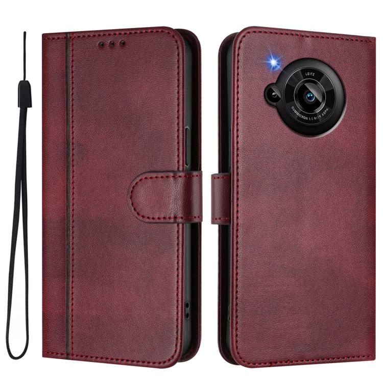For Sharp Aquos R7 Line Splicing Buckle Retro Leather Phone Case