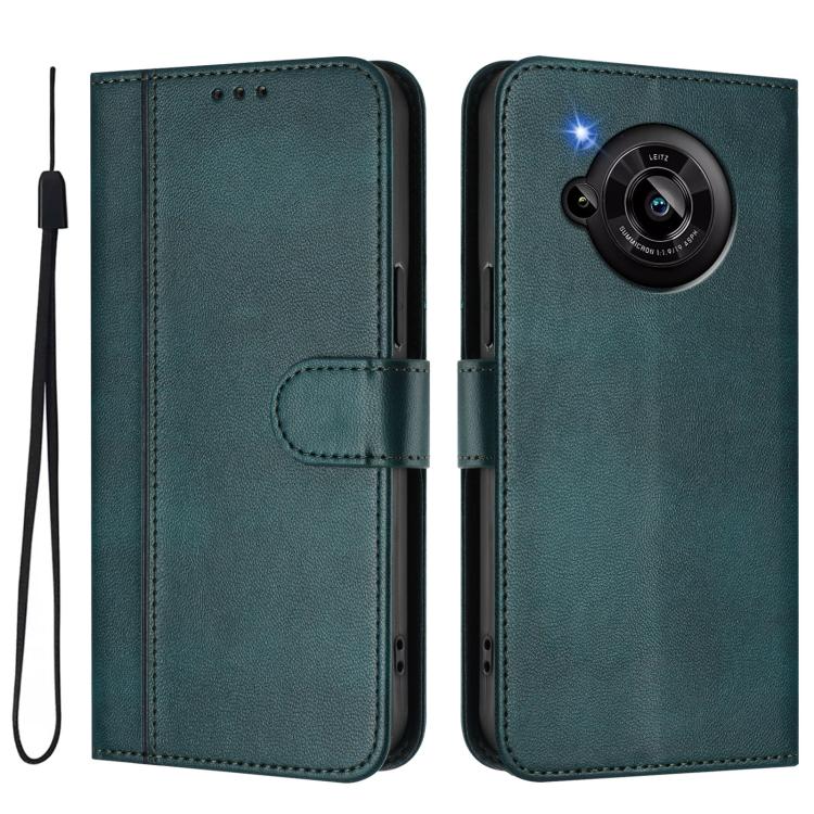 For Sharp Aquos R7 Line Splicing Buckle Retro Leather Phone Case