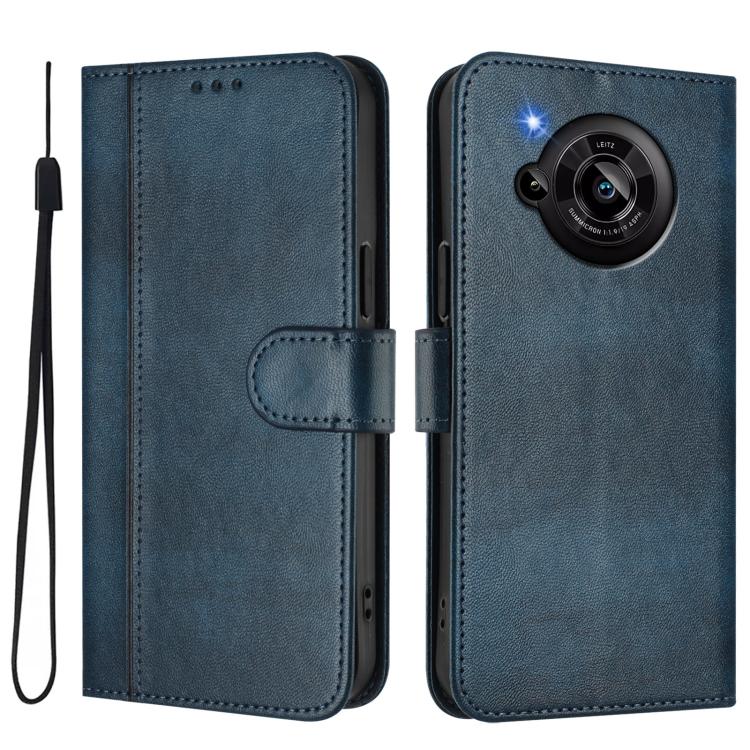 For Sharp Aquos R7 Line Splicing Buckle Retro Leather Phone Case