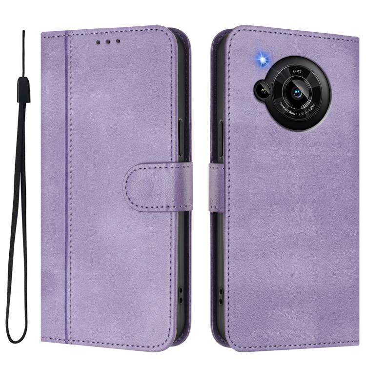 For Sharp Aquos R7 Line Splicing Buckle Retro Leather Phone Case
