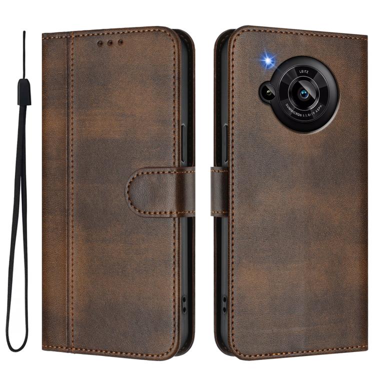 For Sharp Aquos R7 Line Splicing Buckle Retro Leather Phone Case