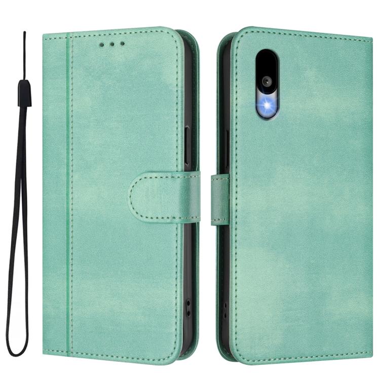 For Sharp Basio Active3 Line Splicing Buckle Retro Leather Phone Case