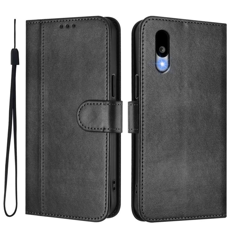For Sharp Basio Active3 Line Splicing Buckle Retro Leather Phone Case