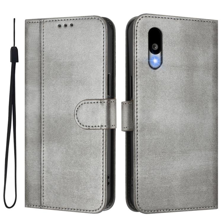 For Sharp Basio Active3 Line Splicing Buckle Retro Leather Phone Case