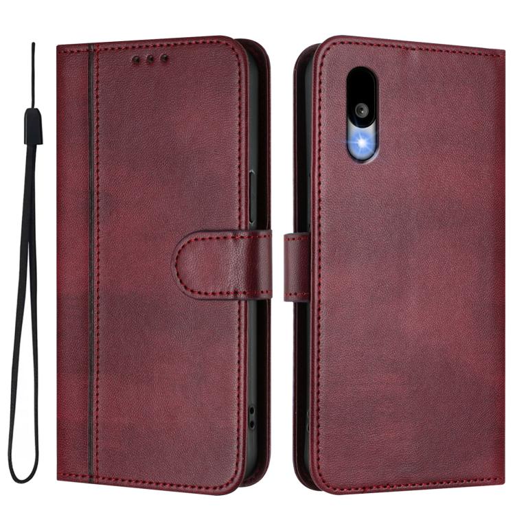 For Sharp Basio Active3 Line Splicing Buckle Retro Leather Phone Case