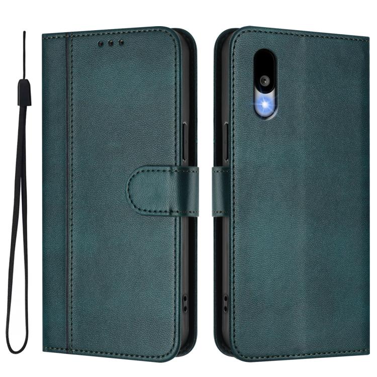For Sharp Basio Active3 Line Splicing Buckle Retro Leather Phone Case