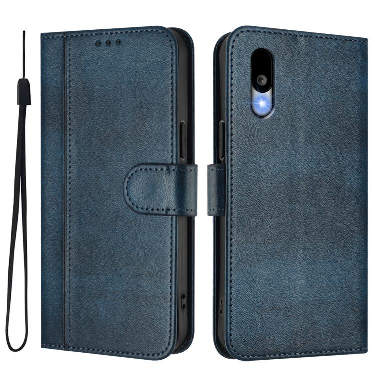 For Sharp Basio Active3 Line Splicing Buckle Retro Leather Phone Case