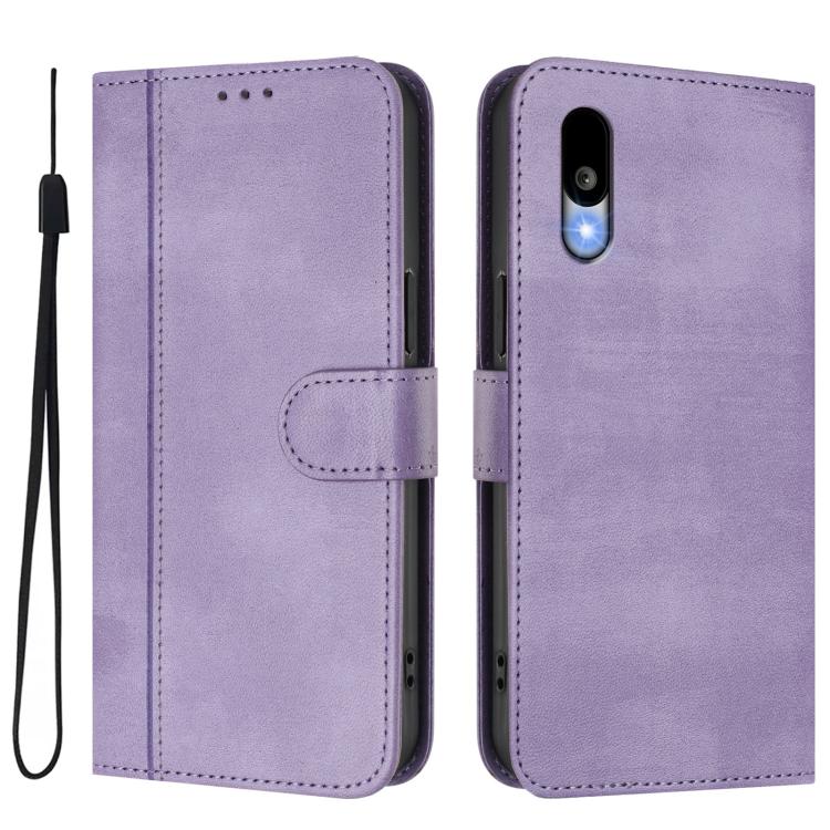 For Sharp Basio Active3 Line Splicing Buckle Retro Leather Phone Case