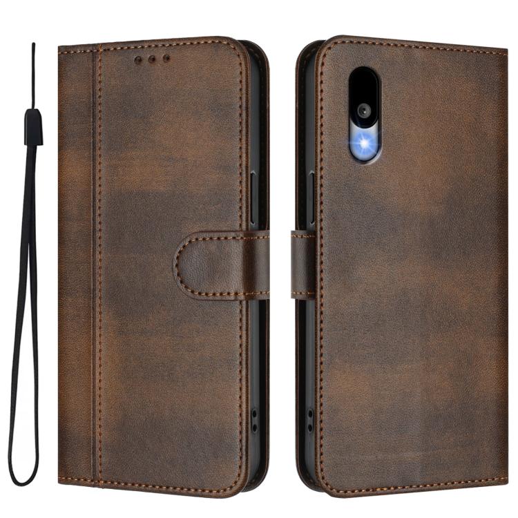 For Sharp Basio Active3 Line Splicing Buckle Retro Leather Phone Case