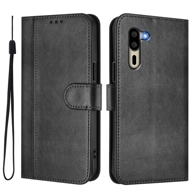For Sharp Simple Sumaho 5 / A001SH Line Splicing Buckle Retro Leather Phone Case