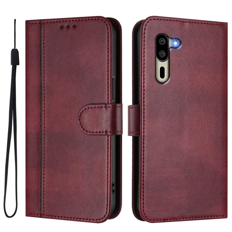 For Sharp Simple Sumaho 5 / A001SH Line Splicing Buckle Retro Leather Phone Case