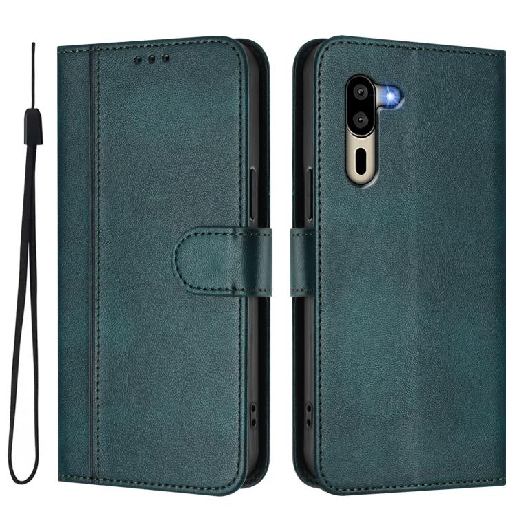 For Sharp Simple Sumaho 5 / A001SH Line Splicing Buckle Retro Leather Phone Case