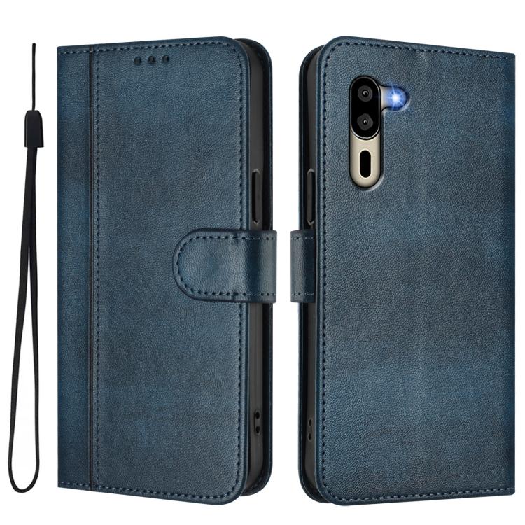For Sharp Simple Sumaho 5 / A001SH Line Splicing Buckle Retro Leather Phone Case