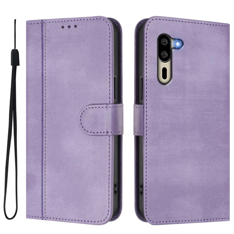 For Sharp Simple Sumaho 5 / A001SH Line Splicing Buckle Retro Leather Phone Case