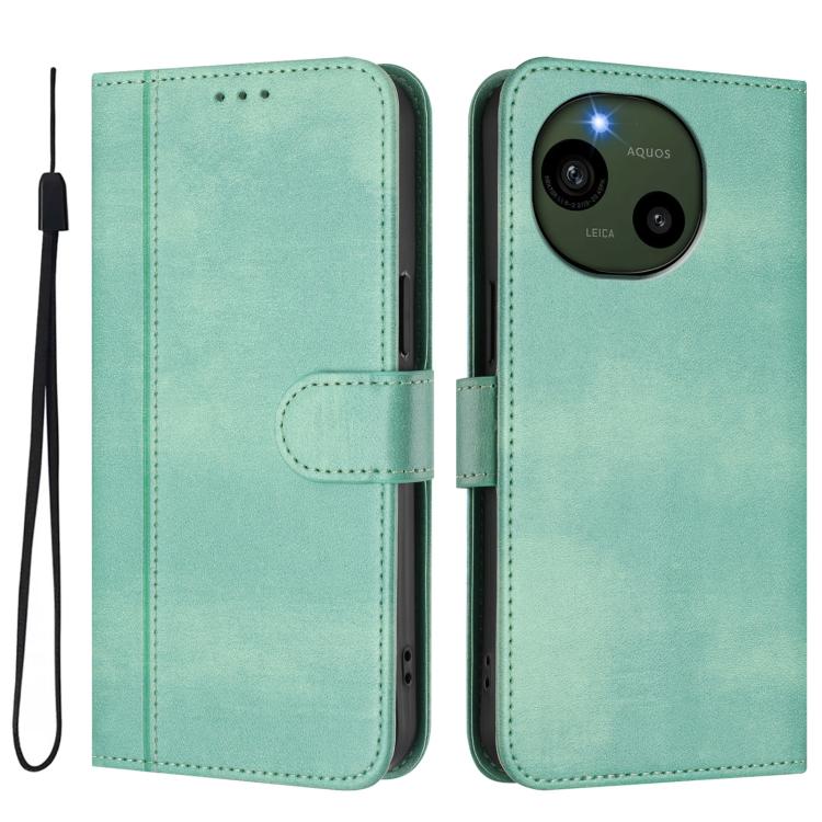 For Sharp Aquos R9 Line Splicing Buckle Retro Leather Phone Case