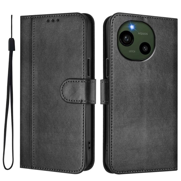 For Sharp Aquos R9 Line Splicing Buckle Retro Leather Phone Case