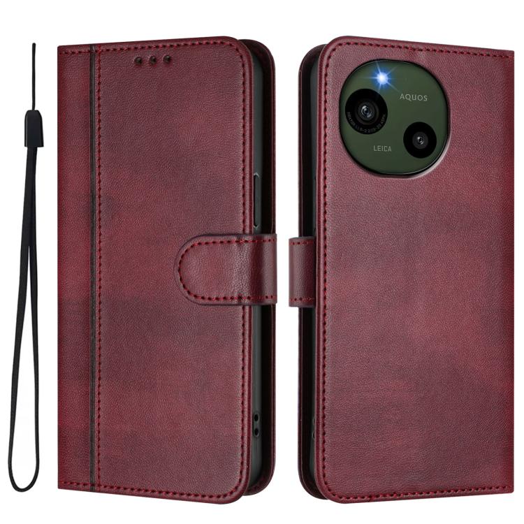 For Sharp Aquos R9 Line Splicing Buckle Retro Leather Phone Case