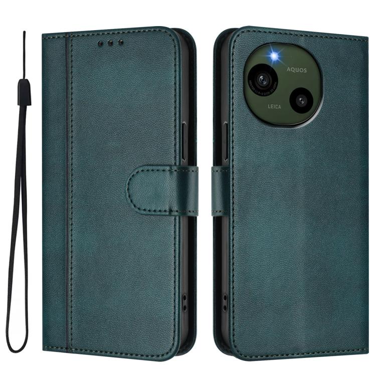 For Sharp Aquos R9 Line Splicing Buckle Retro Leather Phone Case
