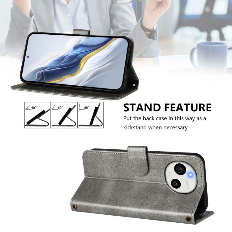 For Sharp Aquos Sense9 Line Splicing Buckle Retro Leather Phone Case