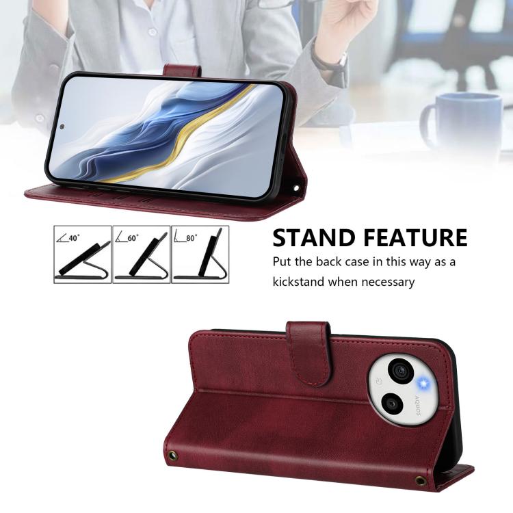For Sharp Aquos Sense9 Line Splicing Buckle Retro Leather Phone Case