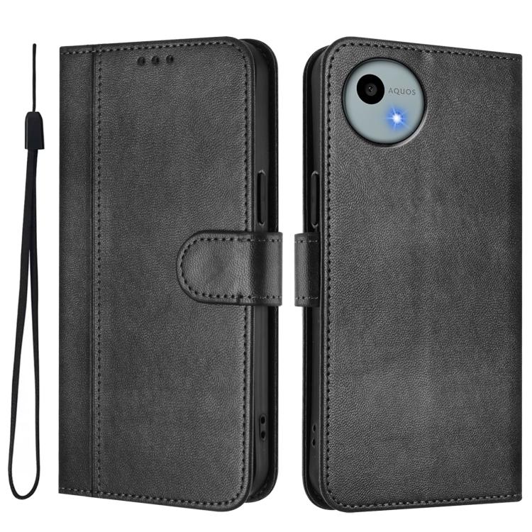 For Sharp Aquos wish4 Line Splicing Buckle Retro Leather Phone Case