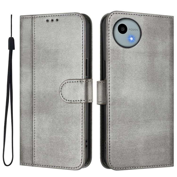 For Sharp Aquos wish4 Line Splicing Buckle Retro Leather Phone Case