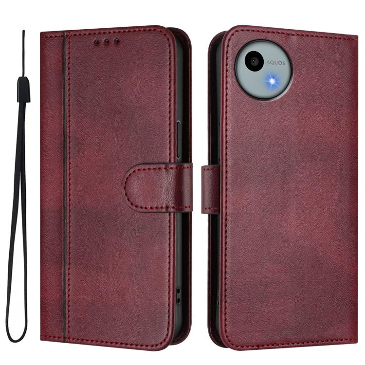 For Sharp Aquos wish4 Line Splicing Buckle Retro Leather Phone Case