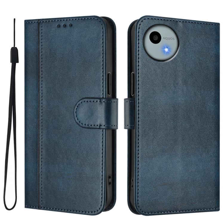 For Sharp Aquos wish4 Line Splicing Buckle Retro Leather Phone Case