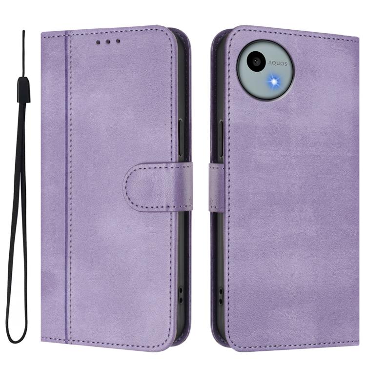 For Sharp Aquos wish4 Line Splicing Buckle Retro Leather Phone Case