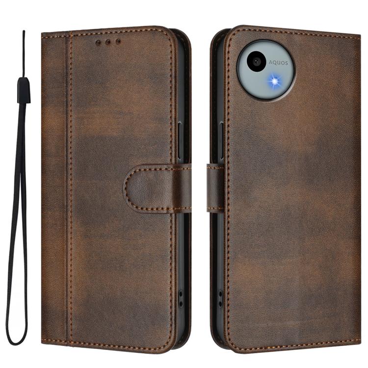 For Sharp Aquos wish4 Line Splicing Buckle Retro Leather Phone Case