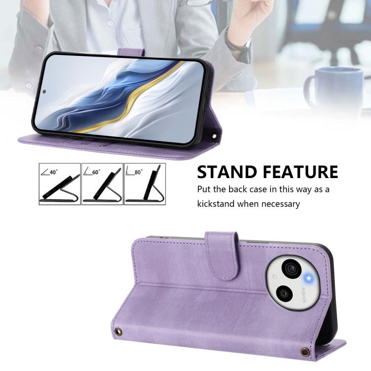 For Sharp Aquos Sense10 Line Splicing Buckle Retro Leather Phone Case