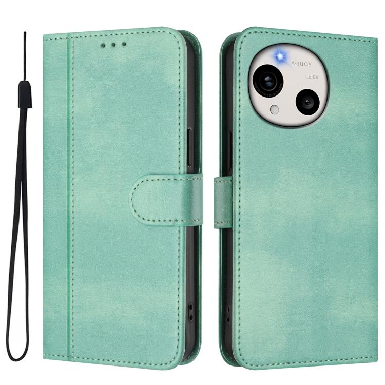 For Sharp Aquos R11 Line Splicing Buckle Retro Leather Phone Case