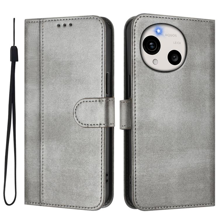 For Sharp Aquos R11 Line Splicing Buckle Retro Leather Phone Case