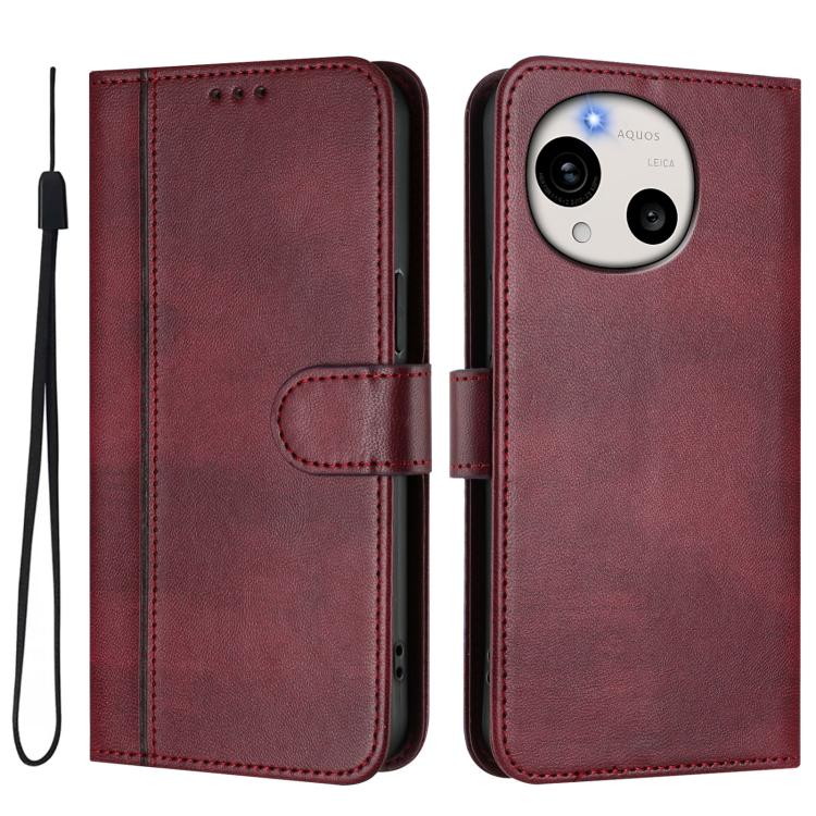 For Sharp Aquos R11 Line Splicing Buckle Retro Leather Phone Case
