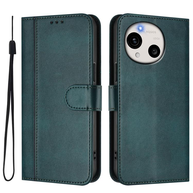 For Sharp Aquos R11 Line Splicing Buckle Retro Leather Phone Case