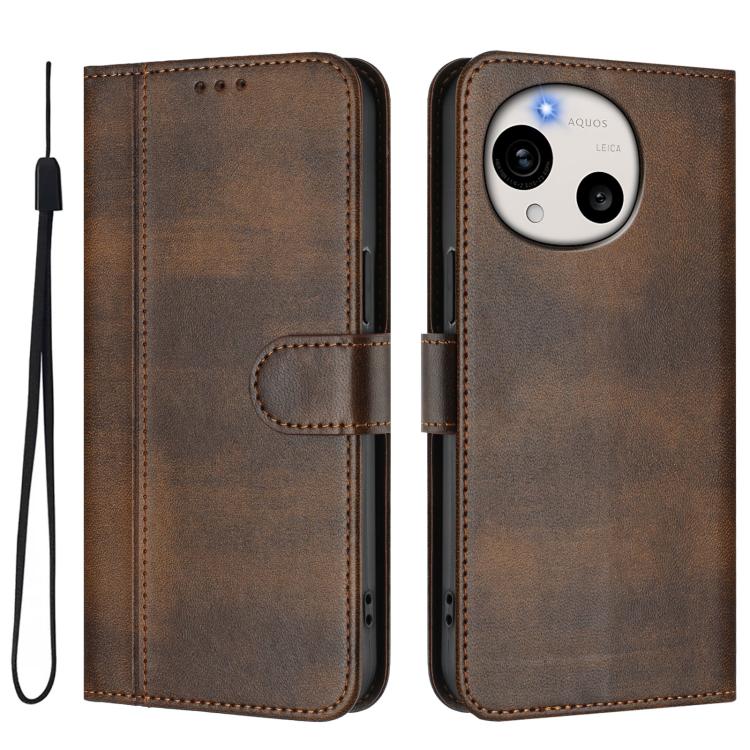 For Sharp Aquos R11 Line Splicing Buckle Retro Leather Phone Case