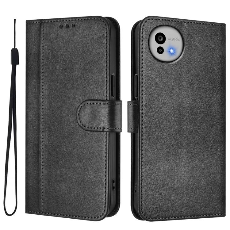 For Sharp Aquos wish6 Line Splicing Buckle Retro Leather Phone Case