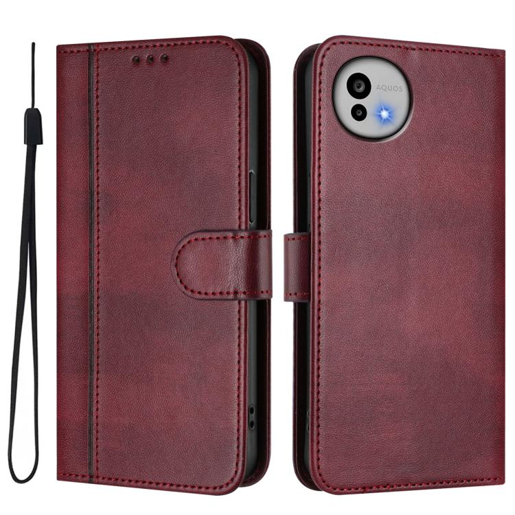 For Sharp Aquos wish6 Line Splicing Buckle Retro Leather Phone Case