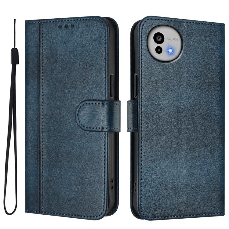 For Sharp Aquos wish6 Line Splicing Buckle Retro Leather Phone Case