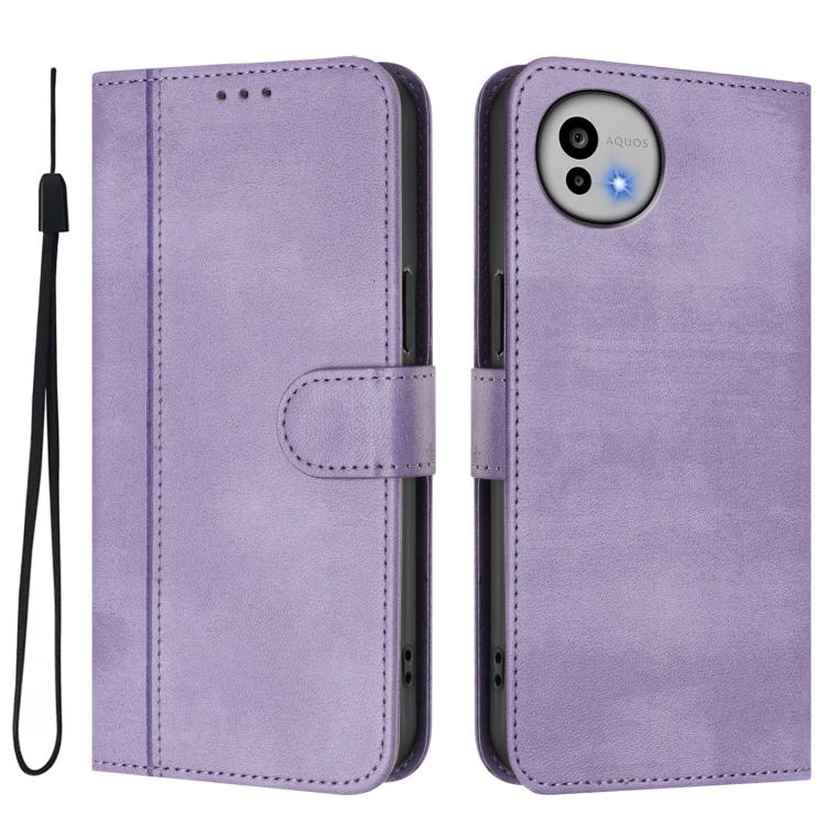 For Sharp Aquos wish6 Line Splicing Buckle Retro Leather Phone Case