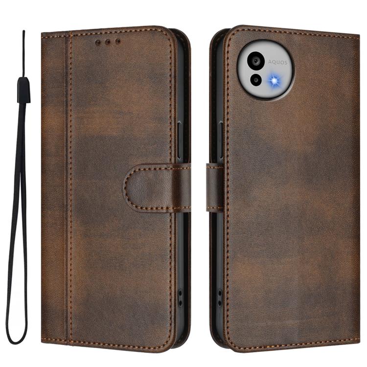For Sharp Aquos wish6 Line Splicing Buckle Retro Leather Phone Case