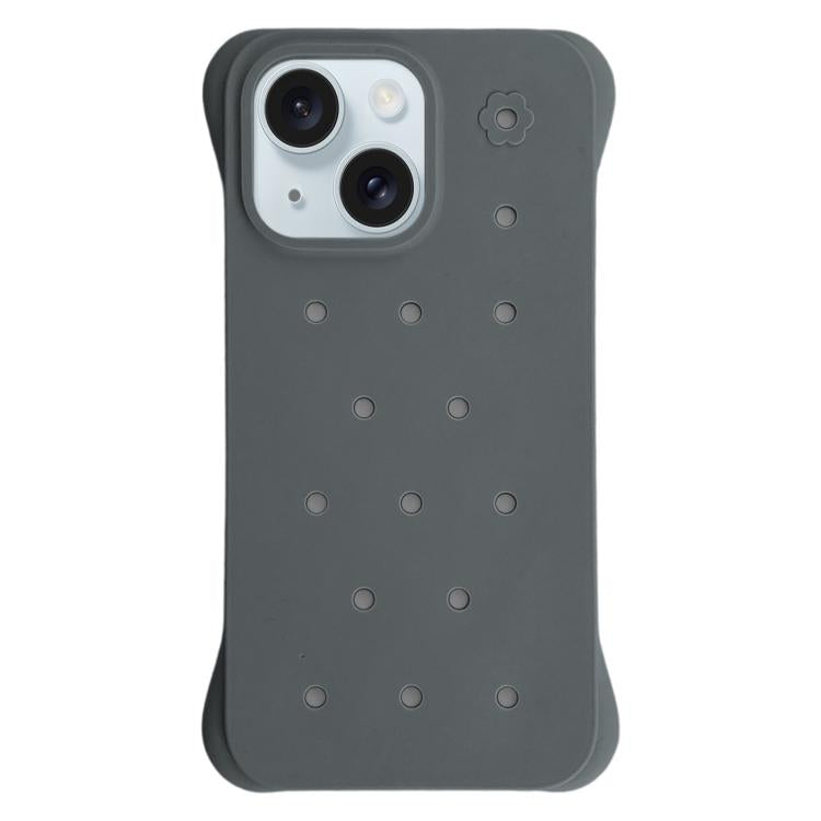 For iPhone 15 Plus Solid Color Holes Heat Dissipation PC Shockproof Phone Case