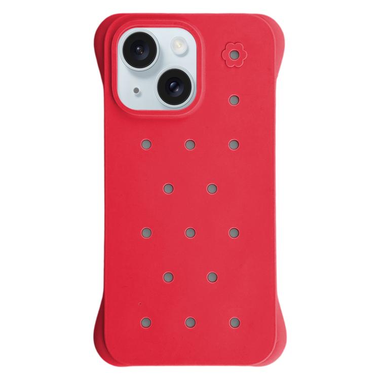 For iPhone 15 Solid Color Holes Heat Dissipation PC Shockproof Phone Case
