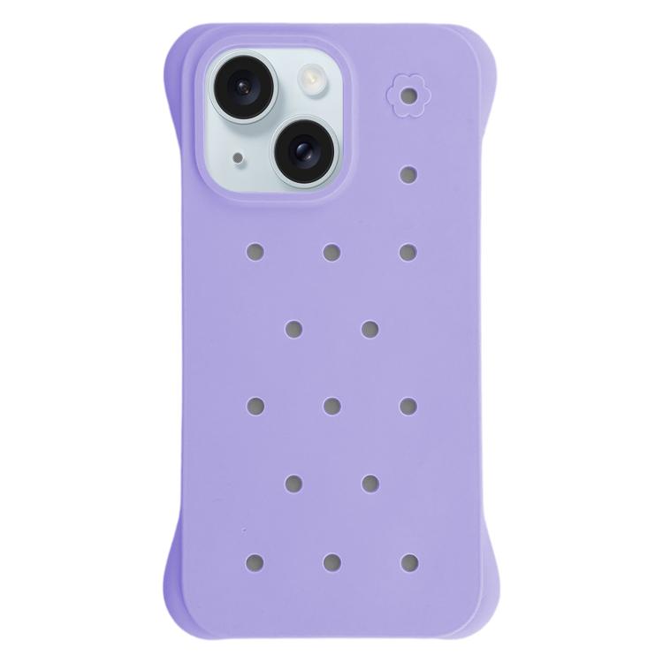For iPhone 15 Solid Color Holes Heat Dissipation PC Shockproof Phone Case