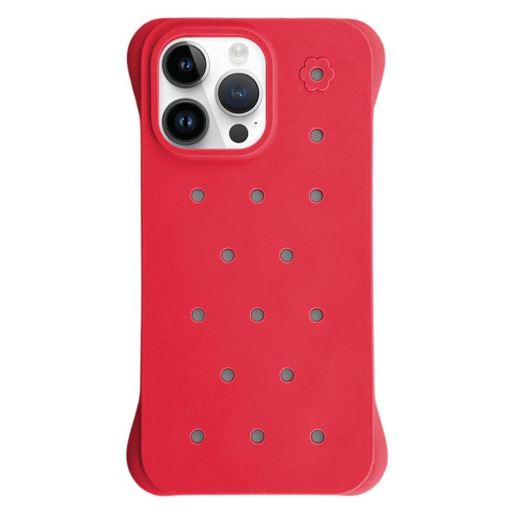 For iPhone 14 Pro Max Solid Color Holes Heat Dissipation PC Shockproof Phone Case