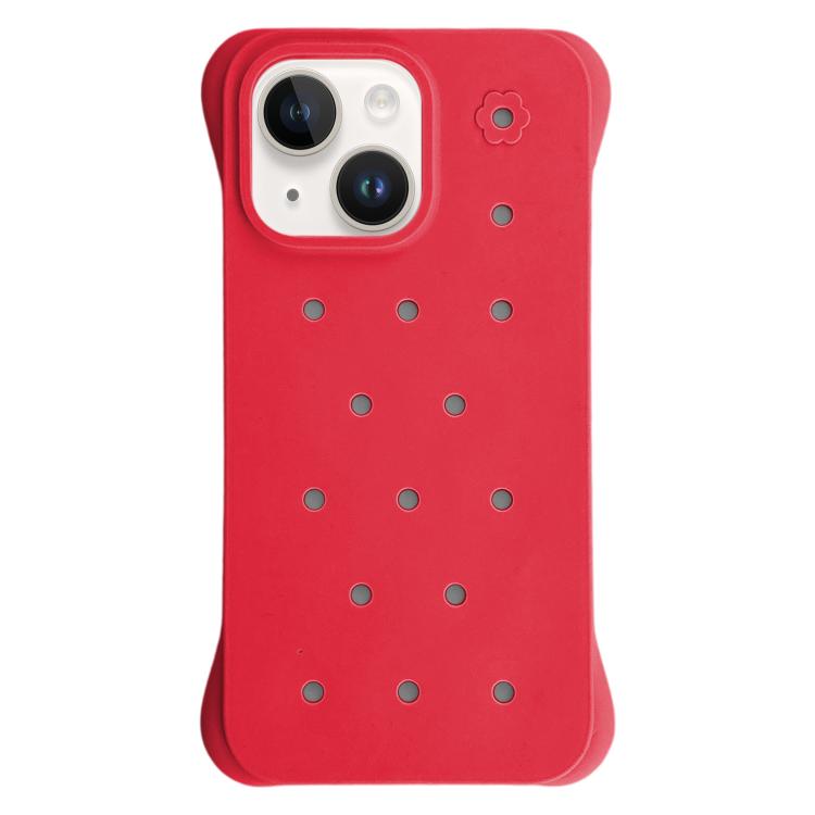 For iPhone 14 Plus Solid Color Holes Heat Dissipation PC Shockproof Phone Case