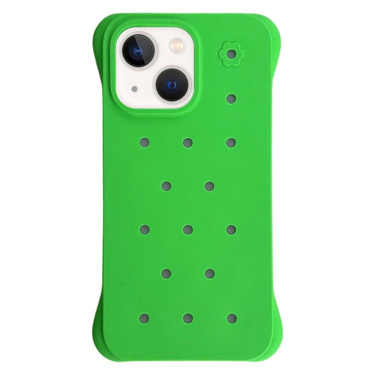 For iPhone 13 Solid Color Holes Heat Dissipation PC Shockproof Phone Case